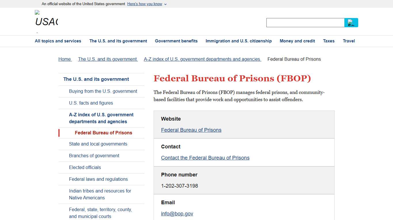 Federal Bureau of Prisons (FBOP) | USAGov