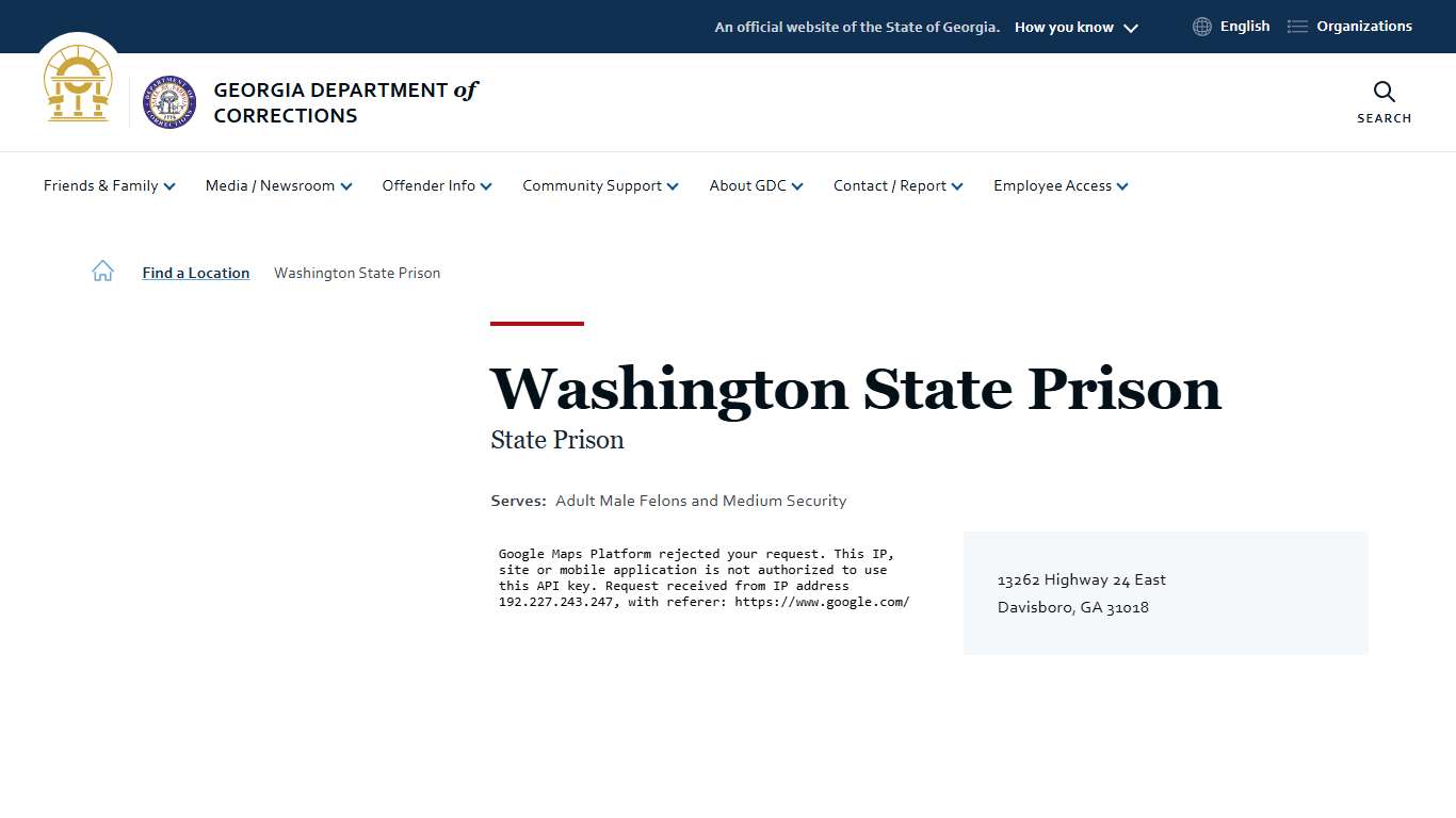 Washington State Prison | Georgia Department of Corrections